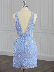 Homecoming Dress Pockets, Sheath V-neck Sequin Short/Mini Velvet Sequins Dress