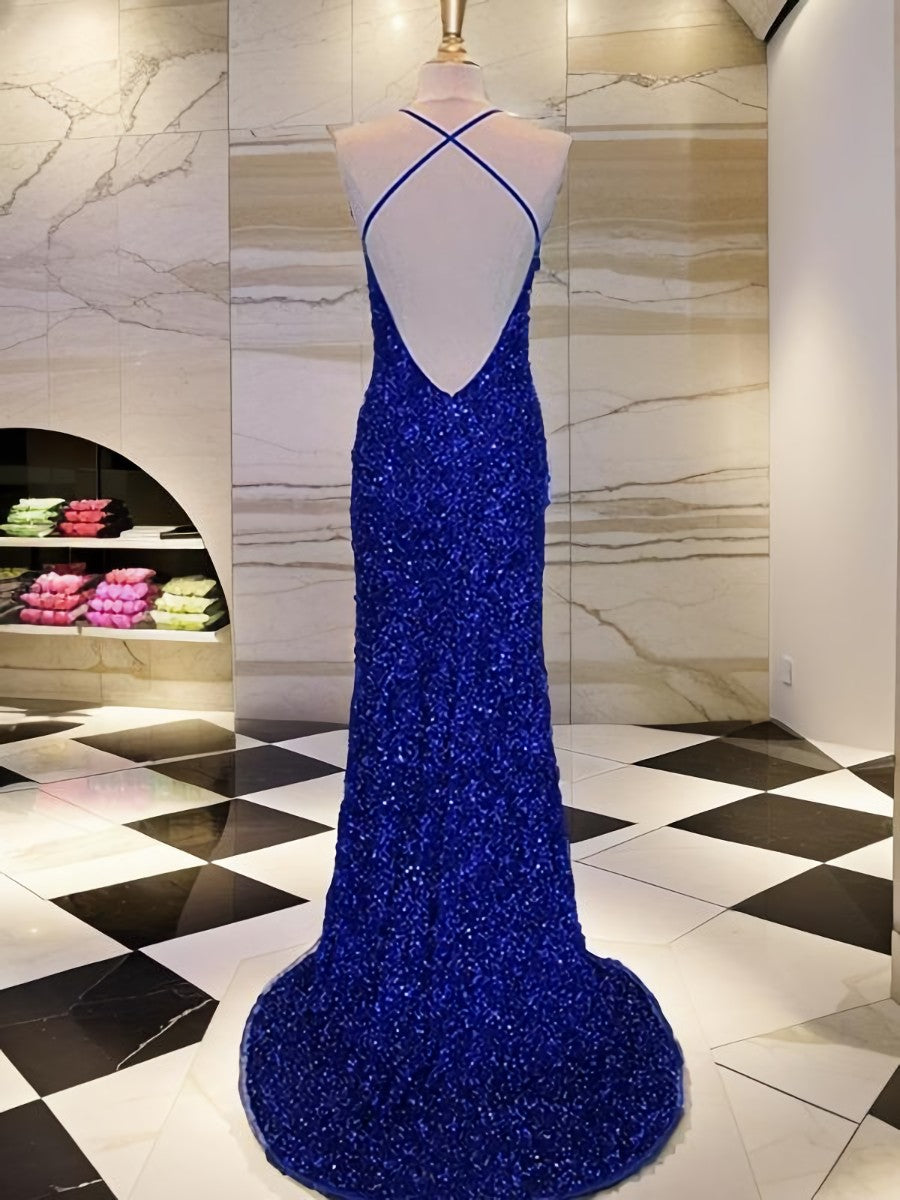Prom Dresses Blushes, Sheath V-neck Sequin Sweep Train Velvet Sequins Dress