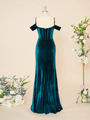 Spring Wedding Color, Sheath Velvet Cold Shoulder Pleated Floor-Length Corset Dress