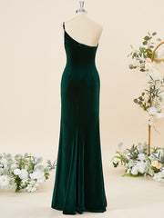 Party Dress Jumpsuit, Sheath Velvet One-Shoulder Floor-Length Bridesmaid Dress