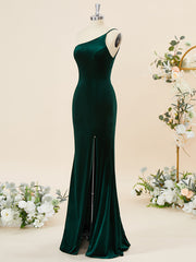Elegant Dress Classy, Sheath Velvet One-Shoulder Floor-Length Bridesmaid Dress