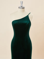 Dinner Outfit, Sheath Velvet One-Shoulder Floor-Length Bridesmaid Dress