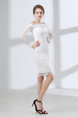 Formal Dress Black, Sheath White Lace Off The Shoulder Long Sleeve Prom Dresses