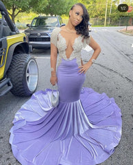 Club Dress, Shinning purple mermaid prom dress with train