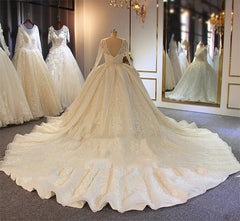 Wedding Dresses Winter, Shinny Long A-line Full Beading Lace-Up Wedding Dresses with Sleeves