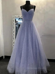 Formal Dress For Girls, Shiny A Line V Neck Purple Lace Prom Dresses, A Line V Neck Purple Lace Formal Evening Dresses