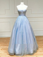 Bridesmaide Dresses Fall, Shiny Blue Long Prom Dresses, Shiny Blue Formal Evening Dresses