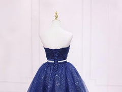 Prom Dress Tight Fitting, Shiny Blue Tulle Sweetheart Homecoming Dress Party Dress, Navy Blue Short Prom Dress