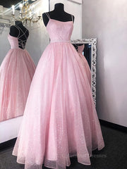 Formal Dresses And Evening Gowns, Shiny Pink Backless Long Prom Dresses, Pink Open Back Long Formal Evening Dresses