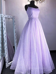 Formal Dress To Attend Wedding, Shiny Purple Long Lace Prom Dresses, Shiny Purple Lace Formal Evening Dresses