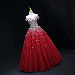 Fairy Dress, Shiny Red Sequins Pretty Long Formal Dress, Dark Red Sweet 16 Dresses