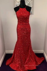 Homecomeing Dresses Bodycon, Shiny Sequins Backless Mermaid Red Long Prom Dresses, Mermaid Red Formal Dresses, Backless Red Evening Dresses