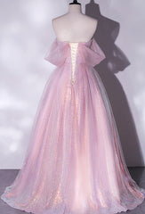 Indian Wedding Dress, Shiny tulle sequins long pink prom dress A-line evening dress