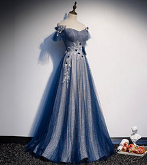 Party Dresses Teen, Shiny tulle sequins long prom dress blue evening dress