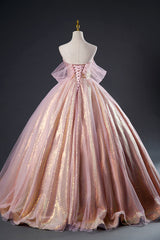 Formal Dress, Shiny Tulle Sequins Long Prom Dress, Pink Formal Dress Sweet 16 Dress