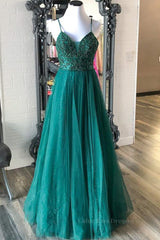 Bridesmaid Dress Color Scheme, Shiny V Neck Backless Beaded Green Tulle Long Prom Dress, Green Lace Formal Dress, Beaded Evening Dress