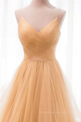 Prom Dress Pink, Shiny V Neck Backless Golden Long Prom Dress, Backless Golden Formal Dress, Golden Evening Dress