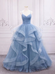 Bridesmaids Dresses With Sleeves, Shiny V Neck Blue Prom Dresses, Shiny V Neck Blue Formal Evening Dresses