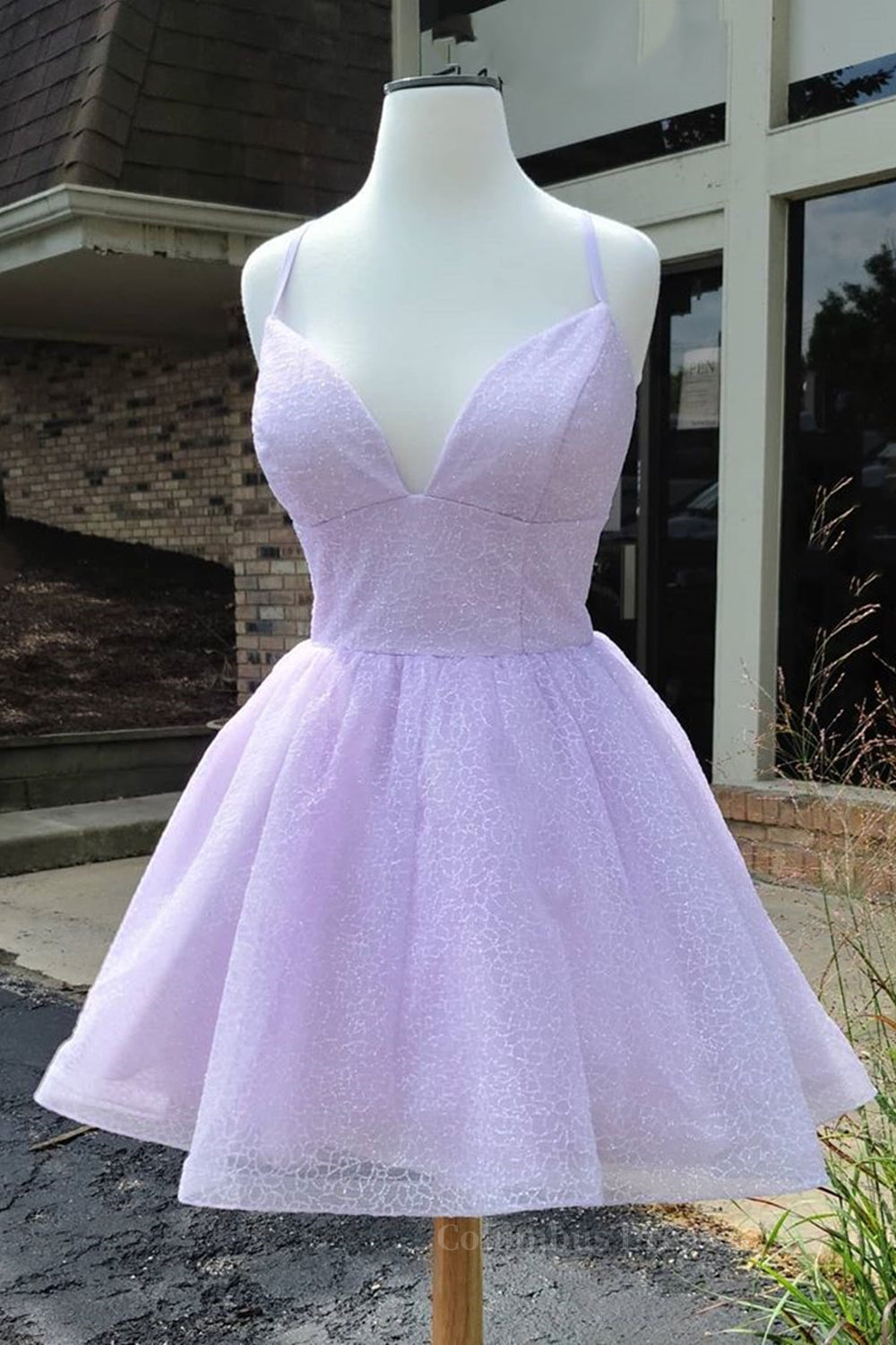 Party Dress For Couple, Shiny V Neck Lilac Short Prom Dresses, Lilac Homecoming Dresses