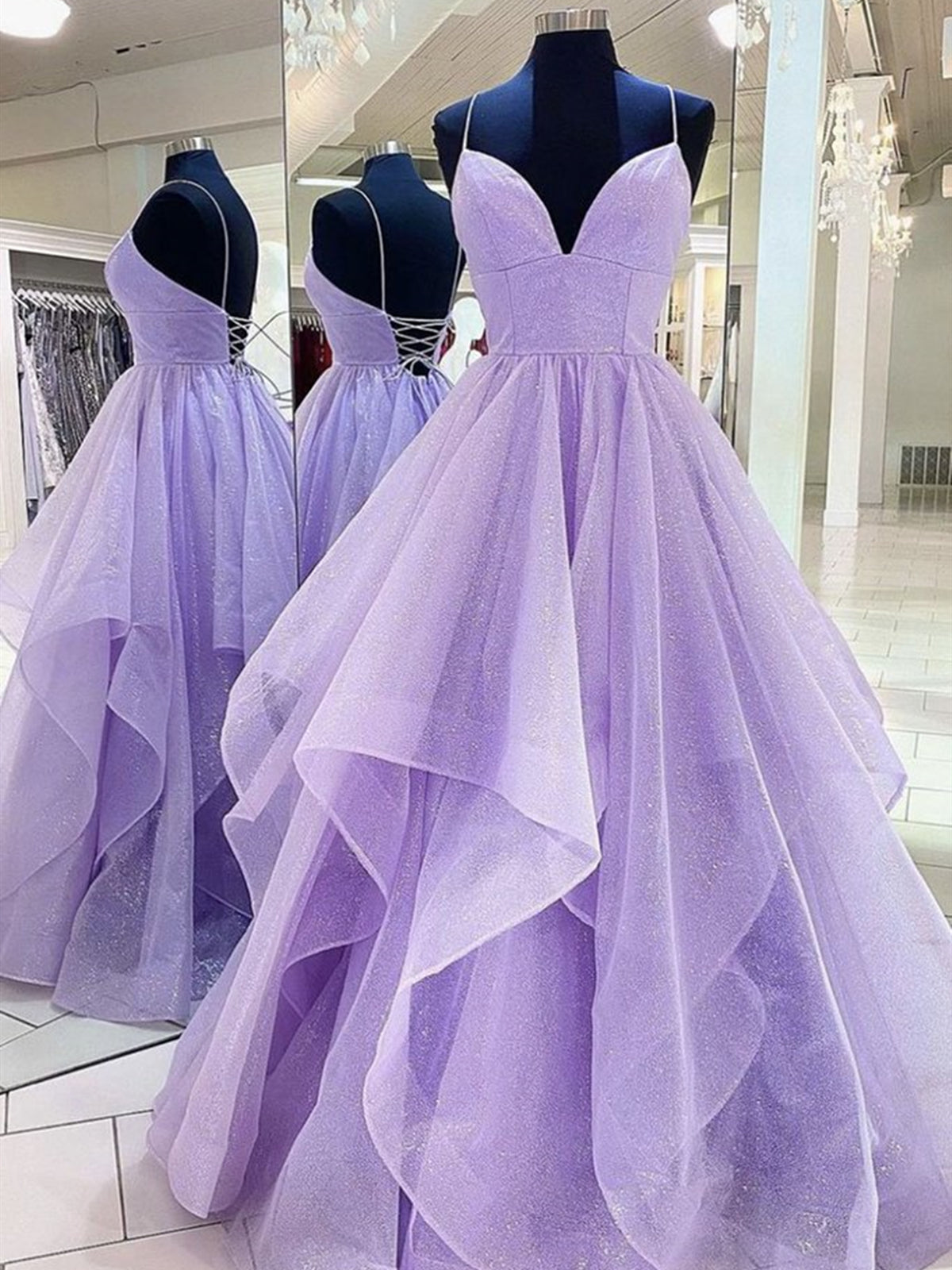 Party Dress Look, Shiny V Neck Purple Long Prom Dresses, Purple V Neck Long Formal Evening Dresses