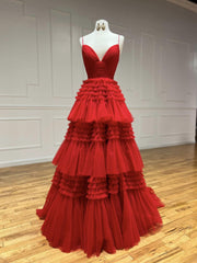 Bridesmaids Dress Websites, Shiny V Neck Red High Low Prom Dresses, V Neck High Low Red Formal Evening Dresses