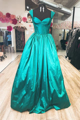 Party Dresses For Girls, Hunter Green A-line Satin Long Prom Dress