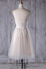 Wedding Dress Shaper, Short A-line Spaghetti Strap Lace Tulle Wedding Dress