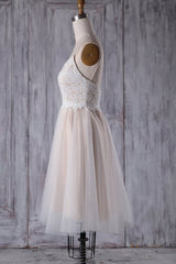 Wedding Dresses Boutique, Short A-line Spaghetti Strap Lace Tulle Wedding Dress