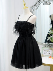 Winter Wedding, Short Back Prom Dress with Corset Back, Little Black Formal Homecoming Dresses