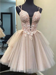 Prom Dresses Laces, Short Backless Champagne Lace Prom Dresses, Short V Neck Champagne Lace Graduation Homecoming Dresses