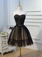 Bridesmaids Dress Black, Short Black Lace Prom Dresses, Little Black Lace Formal Homecoming Dresses