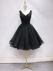 Prom Dress Long, Short Black Lace Prom Dresses, Short Black Lace Homecoming Graduation Dresses