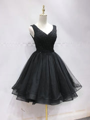 Prom Dresses Ball Gown, Short Black Lace Prom Dresses, Short Black Lace Homecoming Graduation Dresses