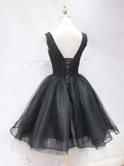 Prom Dresses Cheap, Short Black Lace Prom Dresses, Short Black Lace Homecoming Graduation Dresses