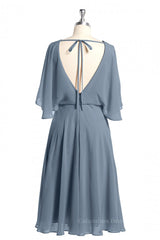 Prom Dress 2060, Short Blouson Bodice Dusty Blue Bridesmaid Dresss