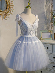 Bridesmaid Dress Convertible, Short Blue Lace Prom Dresses, Short Blue lace Formal Homecoming Dresses