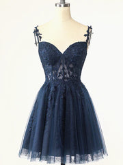 Pink Bridesmaid Dress, Short Dark Navy Blue Lace Prom Dresses, Dark Blue Lace Formal Homecoming Dress