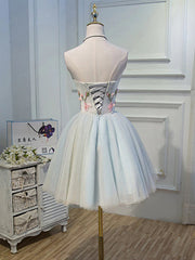 Bridesmaid Dressed Blush, Short Floral Tulle Prom Dresses, Short Floral Tulle Formal Homecoming Dresses