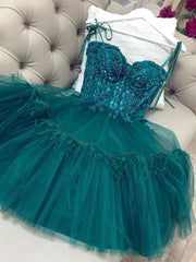 Prom Dresses With Short, Short Green Beaded Prom Dresses, Short Green Homecoming Graduation Dresses with Beadings
