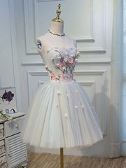 Engagement Photo, Short Light Green Tulle Prom Dresses, Short Tulle Floral Formal Homecoming Dresses