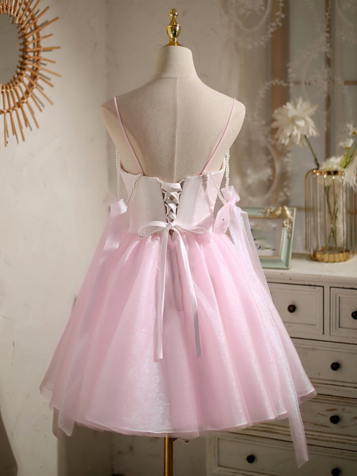 Bridesmaid Dress Short, Short Pink Beaded Prom Dresses, Short Pink Beaded Formal Homecoming Dresses