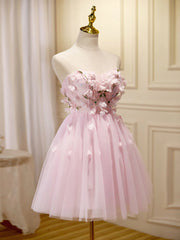 Wedding, Short Pink Floral Prom Dresses, Short Pink Floral Formal Homecoming Dresses