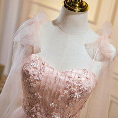 Spring Wedding, Short Pink Floral Prom Dresses, Short Pink Tulle Floral Formal Homecoming Dresses