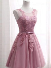 Mermaid Dress, Short Pink Lace Prom Dresses, Short Pink Lace Graduation Homecoming Dresses