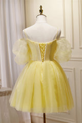 Party Dresses Online Shopping, Short Puffy Sleeves Yellow A-line Short Princess Dress