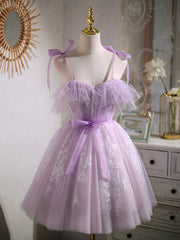 Bridesmaid Dresses Blush Pink, Short Purple Lace Prom Dresses, Short Purple Lace Formal Homecoming Dresses
