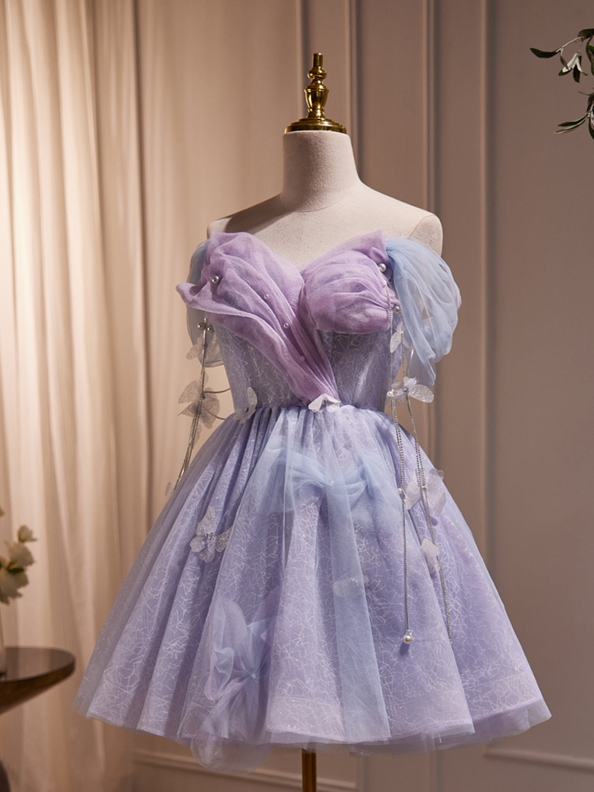 Party Dress, Short Purple Tulle Prom Dresses, Short Purple Tulle Formal Homecoming Dresses