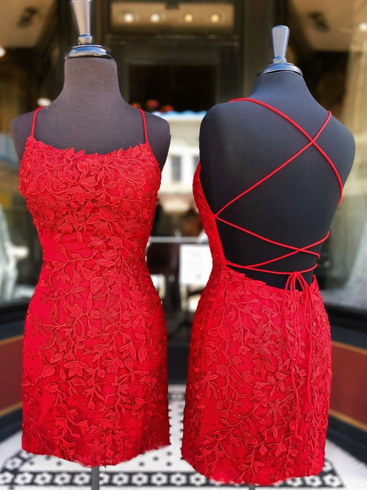 Party Dresses Summer Dresses, Short Red Backless Lace Prom Dresses, Short Backless Red Lace Graduation Homecoming Dresses