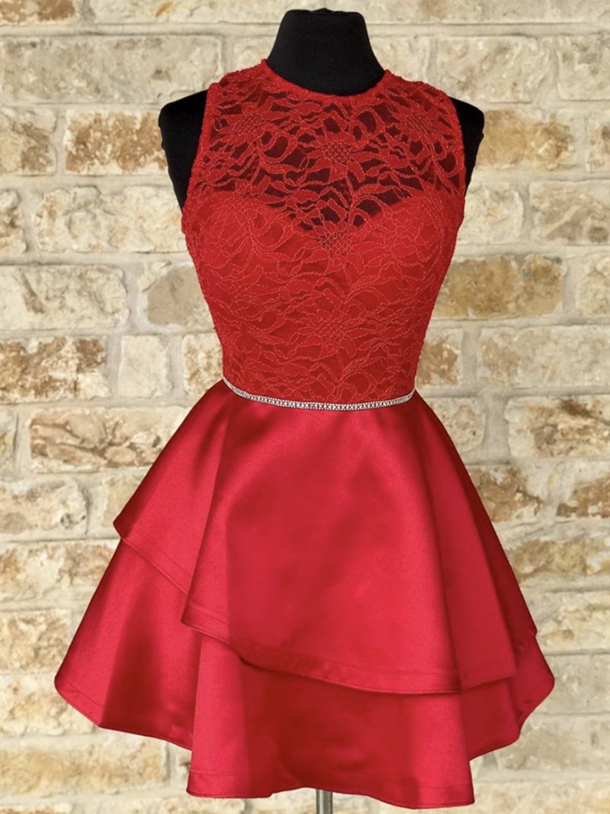 Prom Dress Piece, Short Red Lace Prom Dresses, Short Red Lace Formal Homecoming Dresses