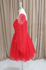 Bridesmaids Dress Ideas, Short Red Long Sleeves Tulle Prom Dresses, Short Red Long Sleeves Formal Homecoming Dresses